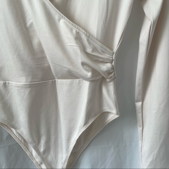 Cream Long Sleeve Wrap Bodysuit - Picture 3 of 8